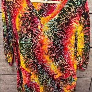 Blue Sky Colorful Leaf Pattern V-Neck Tunic